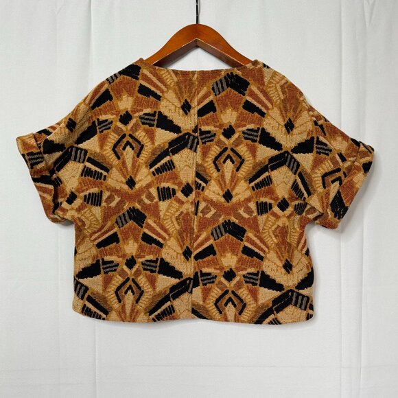 Anthropologie Dolan Seraphina Brown Tan Textured Short Sleeve Shirt Plus Size 1X - Picture 6 of 12